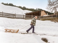 Die Schnellsten im Schnee: Peter Egli zieht einen Schlitten im Schnee