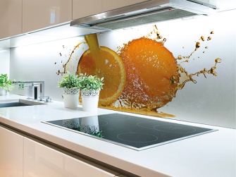 Ratgeber Küche renovieren: Küchenrückwand Orange Perl aus Holz 